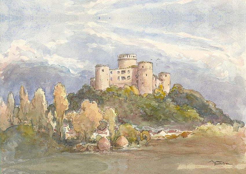 Aquarelle du chateau de Coucy avant destruction.